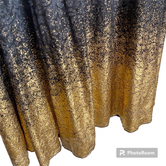LuLaRoe Lola Black Lace Metallic Gold Ombré Skirt - Picture 2 of 5